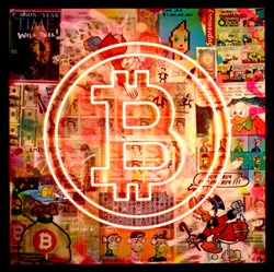 Bitcoin by Dan Pearce - Original Mixed Media on Board sized 39x39 inches. Available from Whitewall Galleries